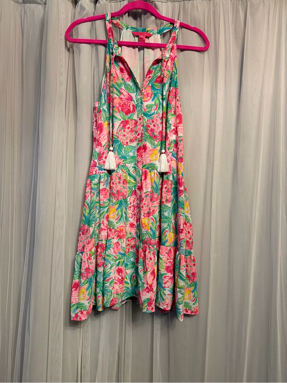 Lilly Pulitzer Pink Tropical Tiered Tassel Sundress